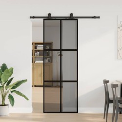 Porte coulissante kit quincaillerie noir 76x205 cm verre trempé 