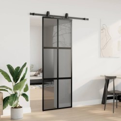 Porte coulissante kit quincaillerie noir 76x205 cm verre trempé 