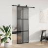 Porte coulissante kit quincaillerie noir 76x205 cm verre trempé 
