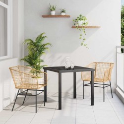 Ensemble de salle à manger de jardin 3 pièces marron en polyrotin 