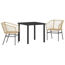 Ensemble de salle à manger de jardin 3 pièces marron en polyrotin 