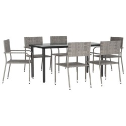 Ensemble à Manger de jardin 7pcs gris/noir résine tressée/acier 