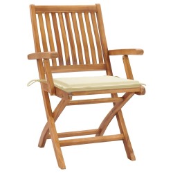 Chaises de jardin lot de 2 et coussins crème Bois teck massif 