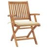 Chaises de jardin lot de 2 et coussins crème Bois teck massif 
