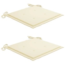 Chaises de jardin lot de 2 et coussins crème Bois teck massif 