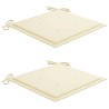 Chaises de jardin lot de 2 et coussins crème Bois teck massif 