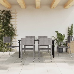 Ensemble à manger de jardin 7 pcs Gris Résine tressée 