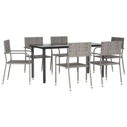 Ensemble à manger de jardin 7 pcs Gris Résine tressée 