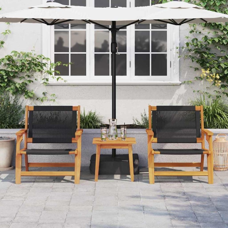 Set de 2 chaises de jardin noires 67x77x73 cm en Bois d'Acacia Massif 