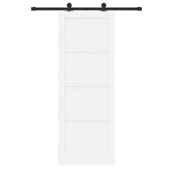 Porte coulissante avec kit de quincaillerie 'ORKDAL'Blanche en bois massif de pin 