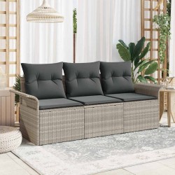 Set 3 Pièces Canapé Jardin Coussins Gris Clair Poly Rattan 
