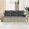 Set 3 Pièces Canapé Jardin Coussins Gris Clair Poly Rattan 