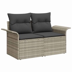 Set 3 Pièces Canapé Jardin Coussins Gris Clair Poly Rattan 