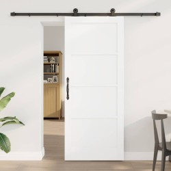 Porte Coulissante Avec Matériel 'ORKDAL'Blanc Bois Massif en Pin 