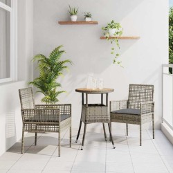 Ensemble de salle à manger de jardin 3 pièces en poly rotin gris 