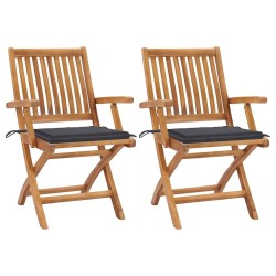 Chaises de jardin lot de 2 et coussins anthracite Bois de teck 