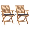 Chaises de jardin lot de 2 et coussins anthracite Bois de teck 