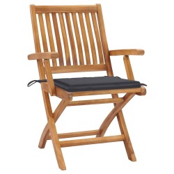 Chaises de jardin lot de 2 et coussins anthracite Bois de teck 