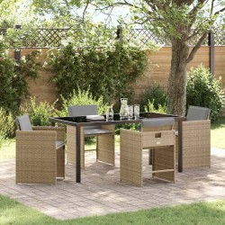 Set de salle à manger de jardin 5 pièces avec coussins en poly rotin beige. 