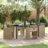 Set de salle à manger de jardin 5 pièces avec coussins en poly rotin beige. 