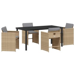 Set de salle à manger de jardin 5 pièces avec coussins en poly rotin beige. 