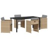 Set de salle à manger de jardin 5 pièces avec coussins en poly rotin beige. 