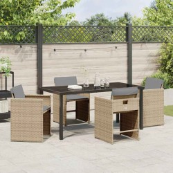 Set de salle à manger de jardin 5 pièces avec coussins en poly rotin beige. 