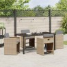 Set de salle à manger de jardin 5 pièces avec coussins en poly rotin beige. 