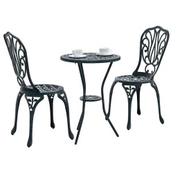 Ensemble de jardin bistro 3 pièces vert en aluminium style fonte 