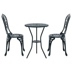Ensemble de jardin bistro 3 pièces vert en aluminium style fonte 