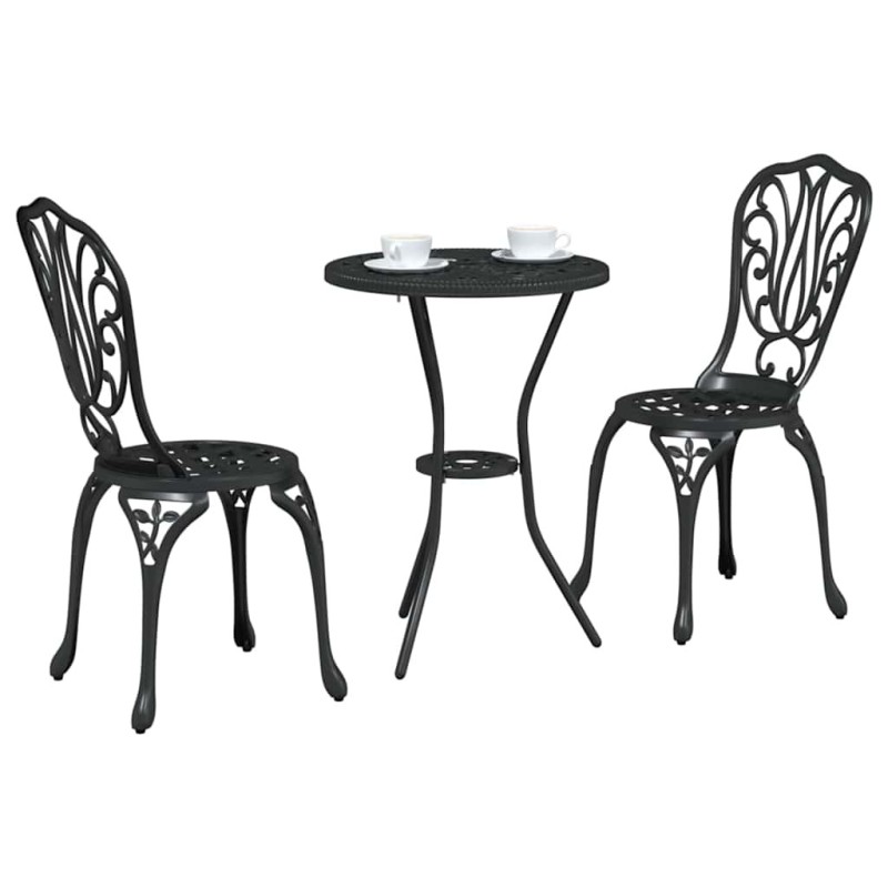 Set de bistrot de jardin 3 pièces Noir en alu moulé 