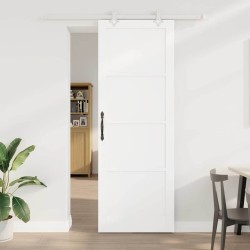 Porte Coulissante avec Set de Quincaillerie Blanche 83x232 cm Bois Massif Pin 