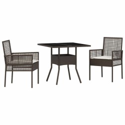 Ensemble Salle à Manger 3 Pièces Marron Rattan Poly 