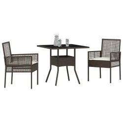 Ensemble Salle à Manger 3 Pièces Marron Rattan Poly 