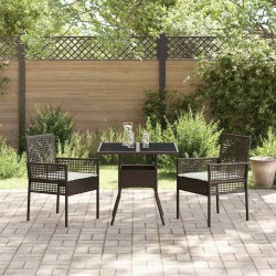 Ensemble Salle à Manger 3 Pièces Marron Rattan Poly 