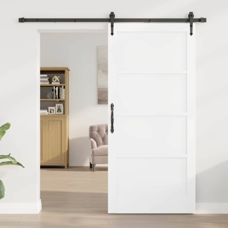Porte coulissante avec kit blanc 93x202 cm en bois massif de pin 