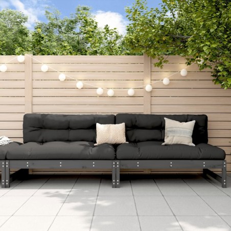 Canapés centraux de jardin 2 pcs gris 120x80 cm bois pin massif 
