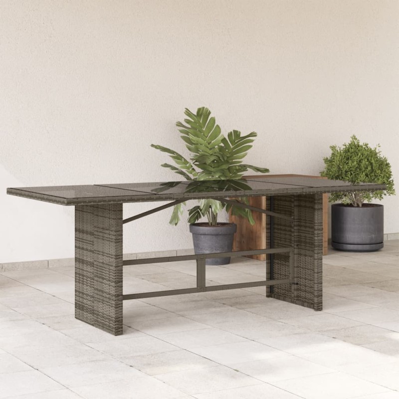Table de jardin dessus en verre gris 190x80x74cm résine tressée 
