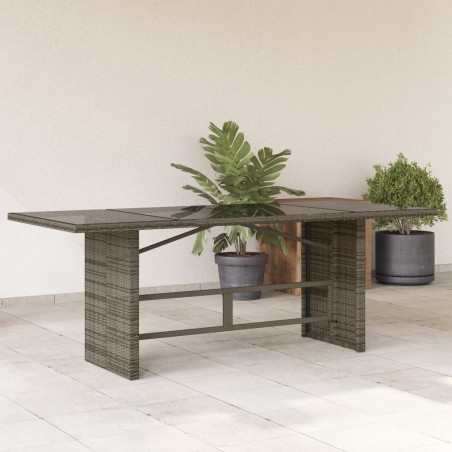 Table de jardin dessus en verre gris 190x80x74cm résine tressée 
