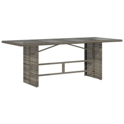Table de jardin dessus en verre gris 190x80x74cm résine tressée 