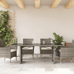 Table de jardin dessus en verre gris 190x80x74cm résine tressée 