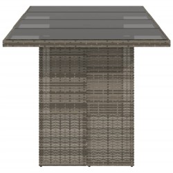 Table de jardin dessus en verre gris 190x80x74cm résine tressée 