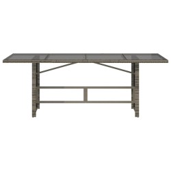 Table de jardin dessus en verre gris 190x80x74cm résine tressée 