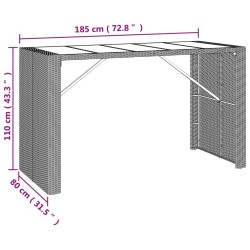 Table de bar et dessus en verre gris 185x80x110 cm poly rotin 