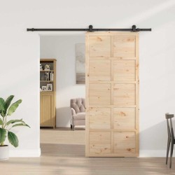 Porte coulissante Marron 100 x 208 cm Bois massif en pin 
