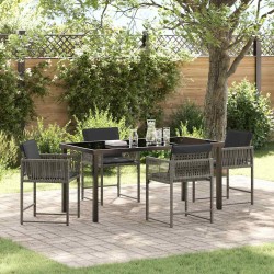 Ensemble de salle à manger de jardin 5 pièces avec des coussins en rattan synthétique gris. 