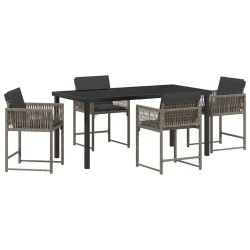 Ensemble de salle à manger de jardin 5 pièces avec des coussins en rattan synthétique gris. 