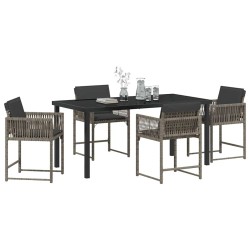 Ensemble de salle à manger de jardin 5 pièces avec des coussins en rattan synthétique gris. 