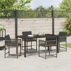 Ensemble de salle à manger de jardin 5 pièces avec des coussins en rattan synthétique gris. 