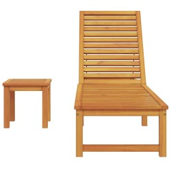 Chaise longue avec table en bois massif d'acacia 